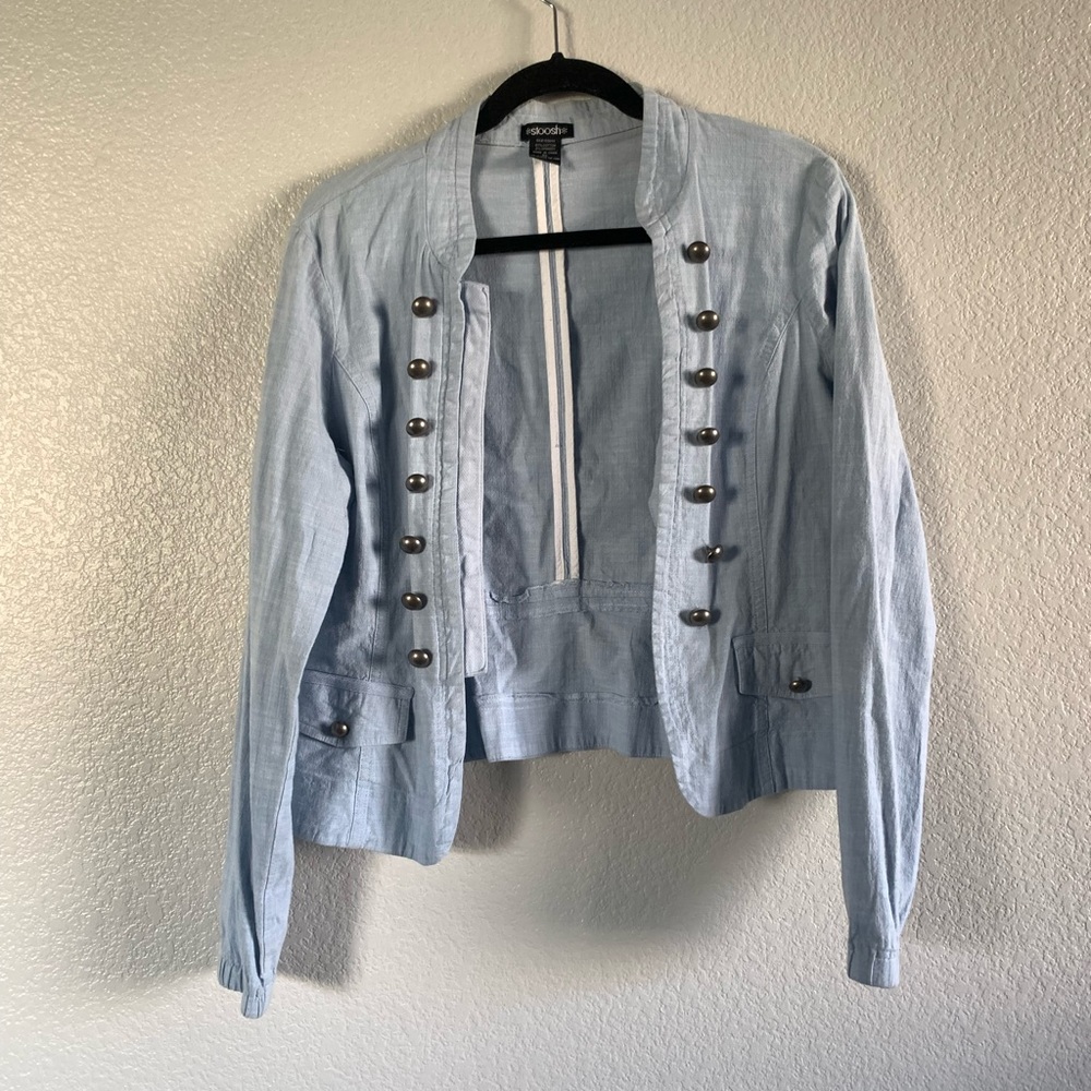 Light Blue Military Style Button Front Lightweight Jacket